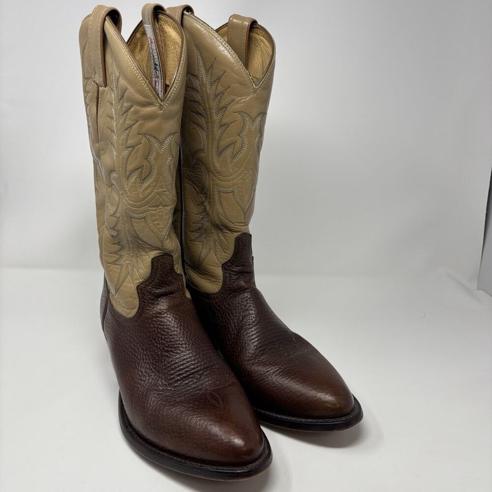 Tony Lama Men’s Brown Tan 2 Tone 10D Western Cowboy Leather Boots 11174551